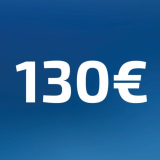 130 Euro Wertgutschein- Zahl steht auf blauem Hintergrund