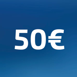 50 Euro Wertgutschein- Zahl steht auf blauem Hintergrund
