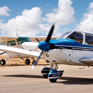 2 kleine Flugzeuge stehen nebeneinander auf der Startbahn und bereiten sich auf den Abflug vor