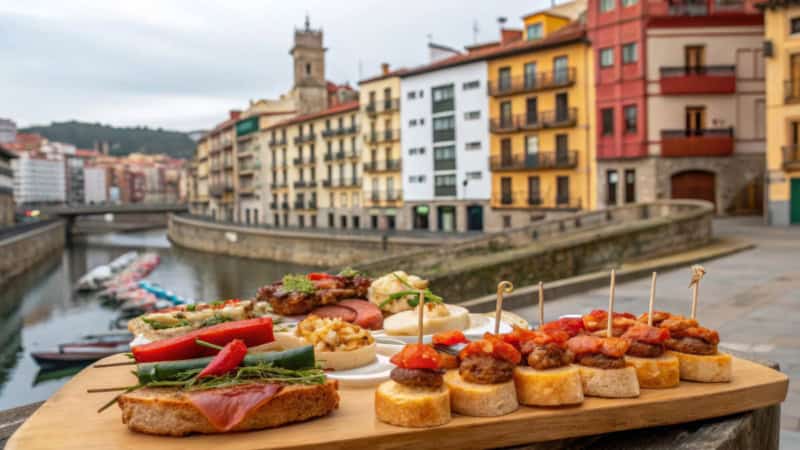 Holzbrett mit belegten Baguette Scheiben auf einer Brücke in Venedig
