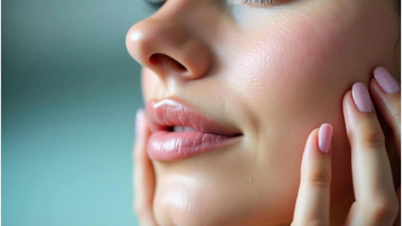 Strahlende Haut einer Frau nach der Bio Microneedling Behandlung.