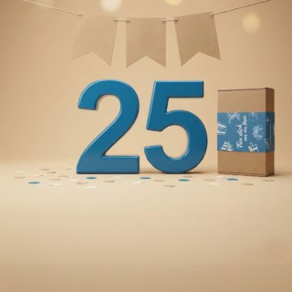 Große 25 Zahl mit Geschenkbox zum Geburtstag.